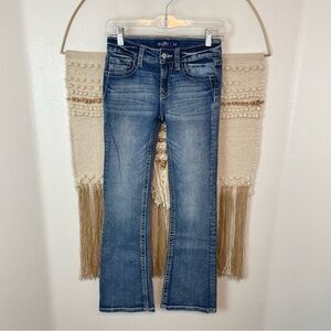 Miss Me Blue Denim Longhorn Rhinestone Pocket Mid Rise Bootcut Jean Girls 12